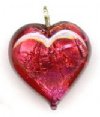 1 13x13x6mm Red with Foil Lampwork Heart Pendant